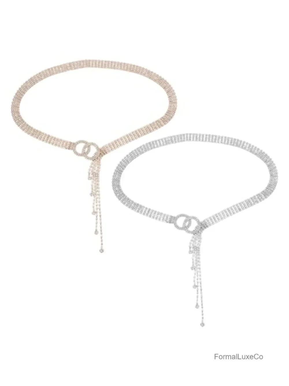 Crystal Rhinestone Belt Double O-Ring Waistband 100cm Women's Wedding